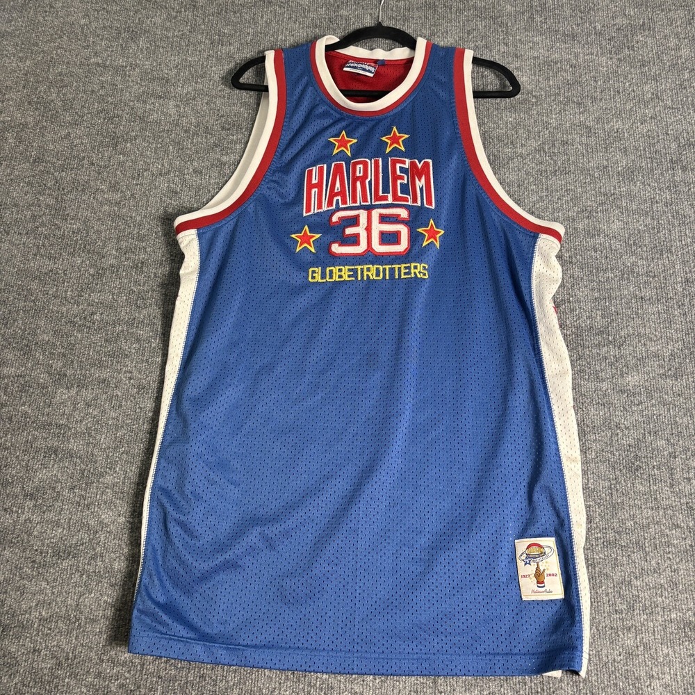 Vintage Platinum Fubu Harlem Globetrotters Meadowlark Lemon 36 Jersey XL Blue